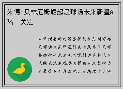 朱德·贝林厄姆崛起足球场未来新星引关注